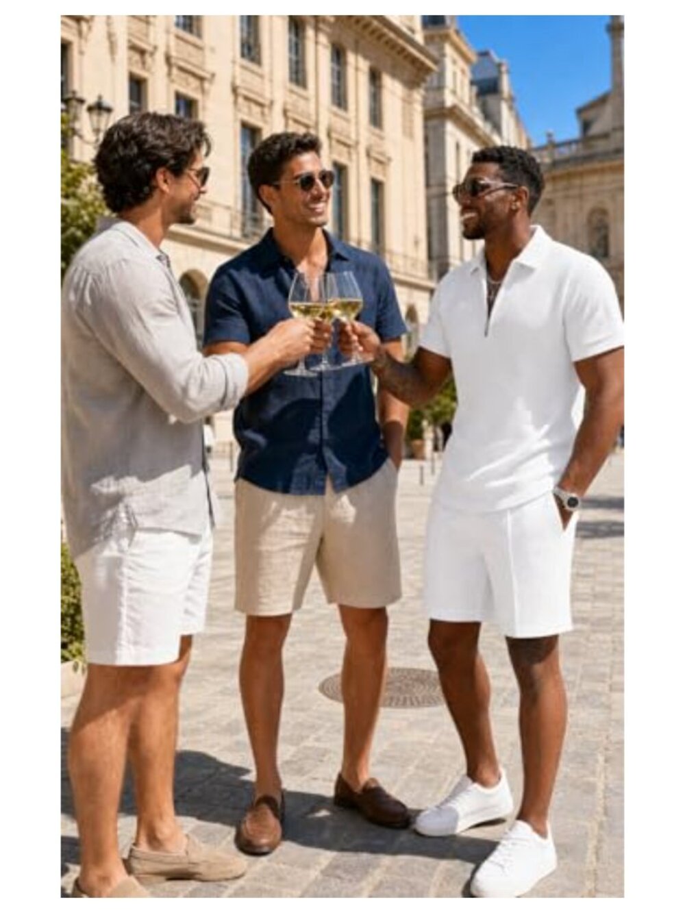 Men's 2-Piece Quarter-Zip Polo and Shorts Set, Polyester Summer Outfit - Picture 3 of 6